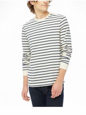 J. Crew Men’s Long Sleeve Striped Tee in Cream and navy